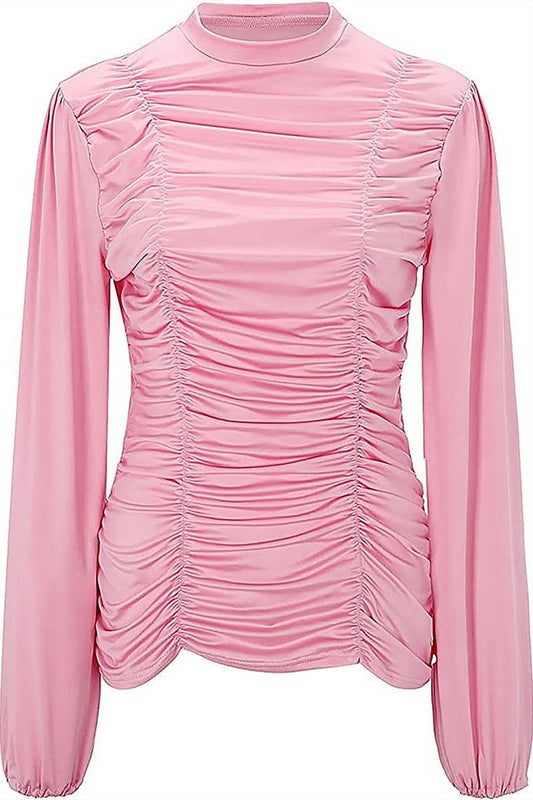 CWTBLSL0658_AUTUMN PLEATED LANTERN SLEEVE SLIM FIT T-SHIRT T