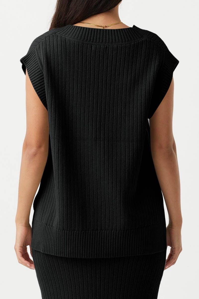 CWOSWS0121_V-NECK SLEEVELESS LOOSE PULLOVER SWEATER VEST