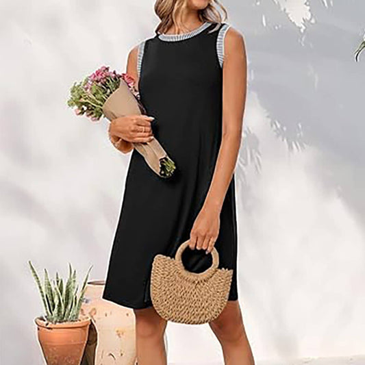 CREW-NECK LOOSE CASUAL SLEEVELESS MINI DRESS