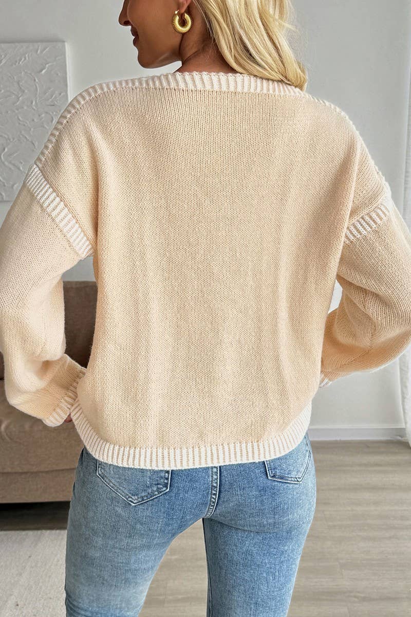 CWOCAL00592_COLORBLOCK TIE FRONT KNIT CARDIGAN SWEATER