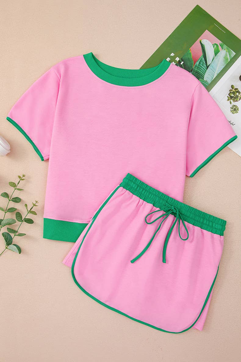 Color-blocked short-sleeved short-sleeved suit