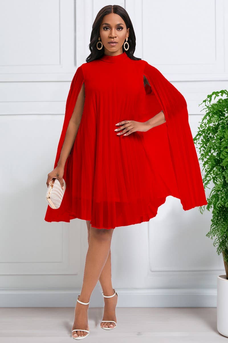CWDSD3577_PLUS SIZE PULLOVER CAPE SHORT DRESS