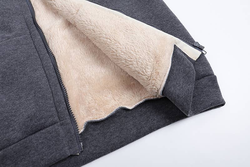 CWOHOL0284_ZipUp Open Front Hoodie In Fleece Long Sleeve Top