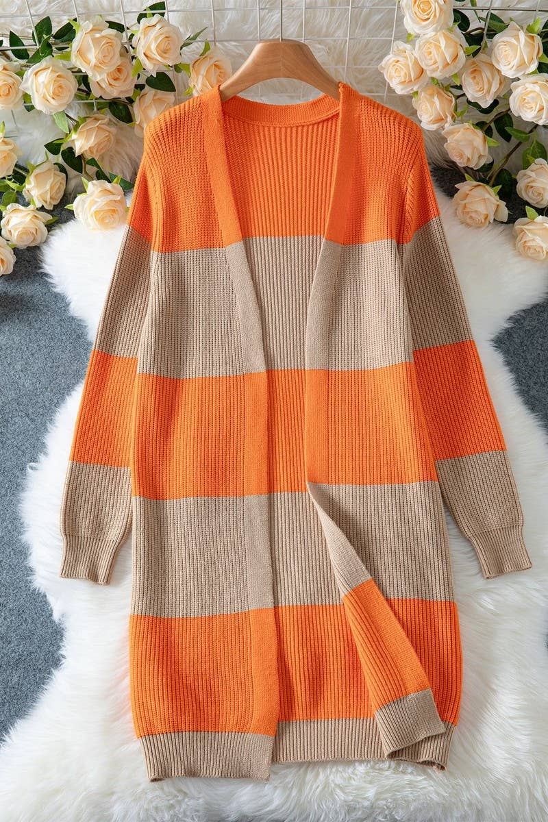 CWOCAL00566_CONTRAST DROPPED SHOULDER LONG KNITTED CARDIGAN