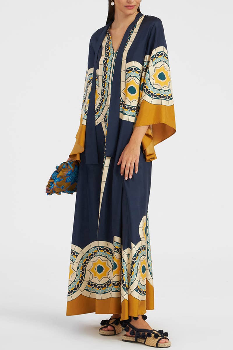 CWDMD5473_SUMMER THREE-QUARTER SLEEVE STAND COLLAR DRESS