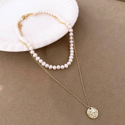 Layered freshwater pearl collarbone chain