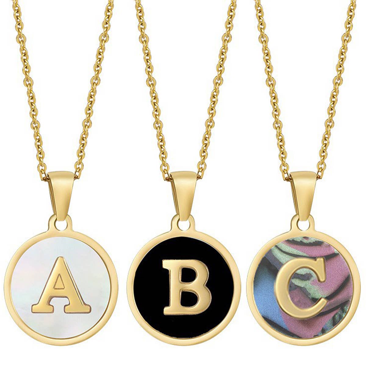 CIRCULAR SHELL ENGLISH LETTER PENDANT NECKLACE