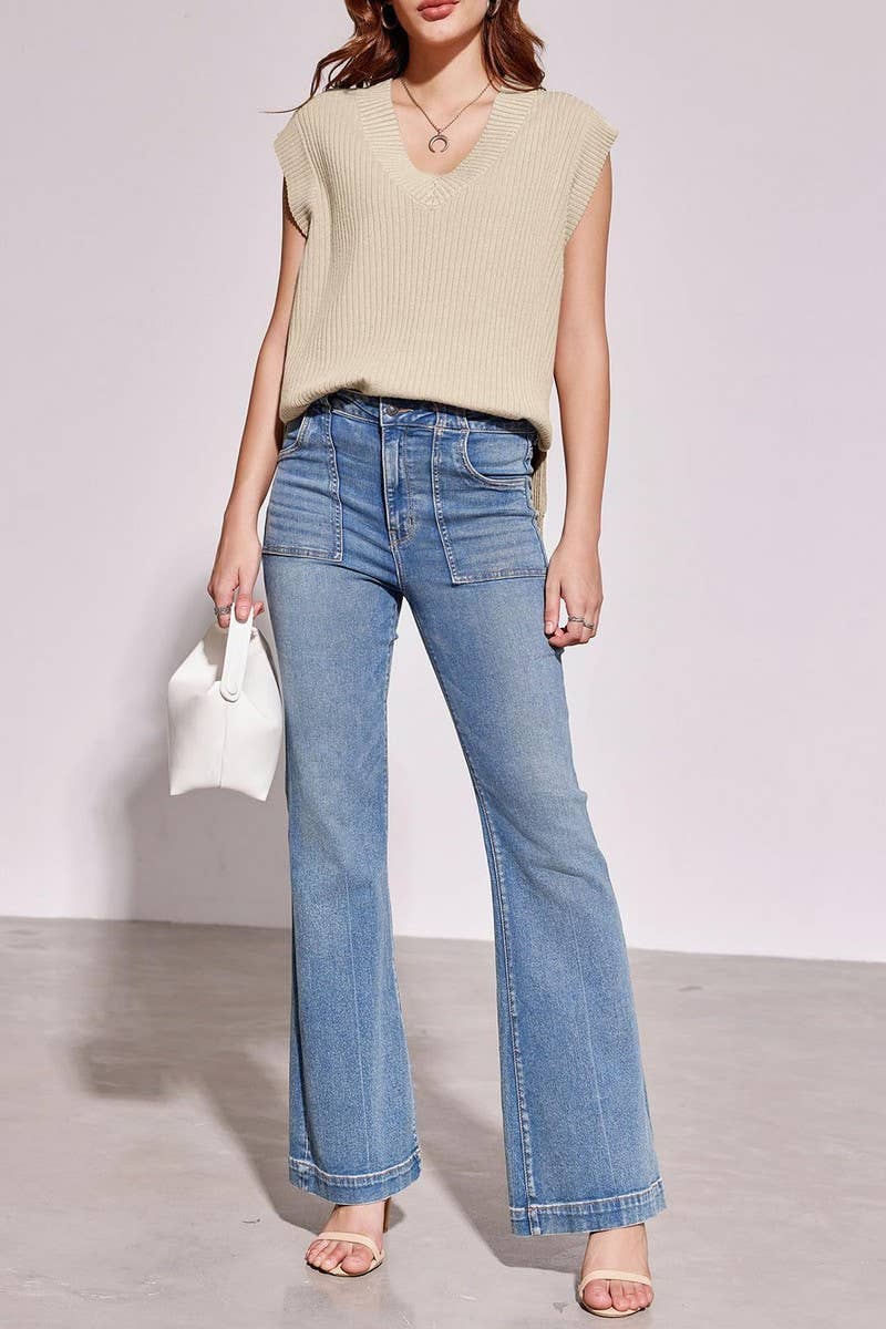 CWOSWS0121_V-NECK SLEEVELESS LOOSE PULLOVER SWEATER VEST