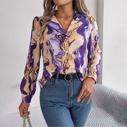 Casual striped suit collar long-sleeved shirt