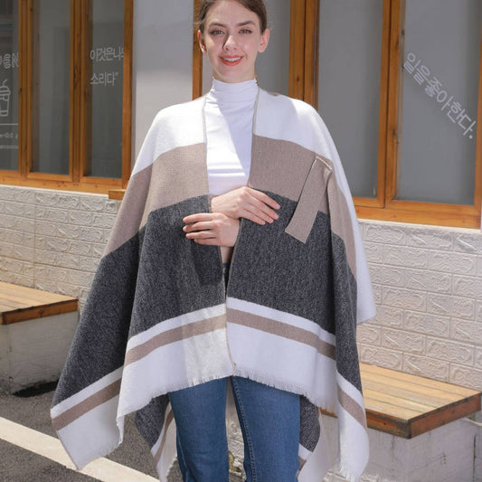 SIMPLE AND LONG WARM TASSEL SIDE STRAP SHAWL