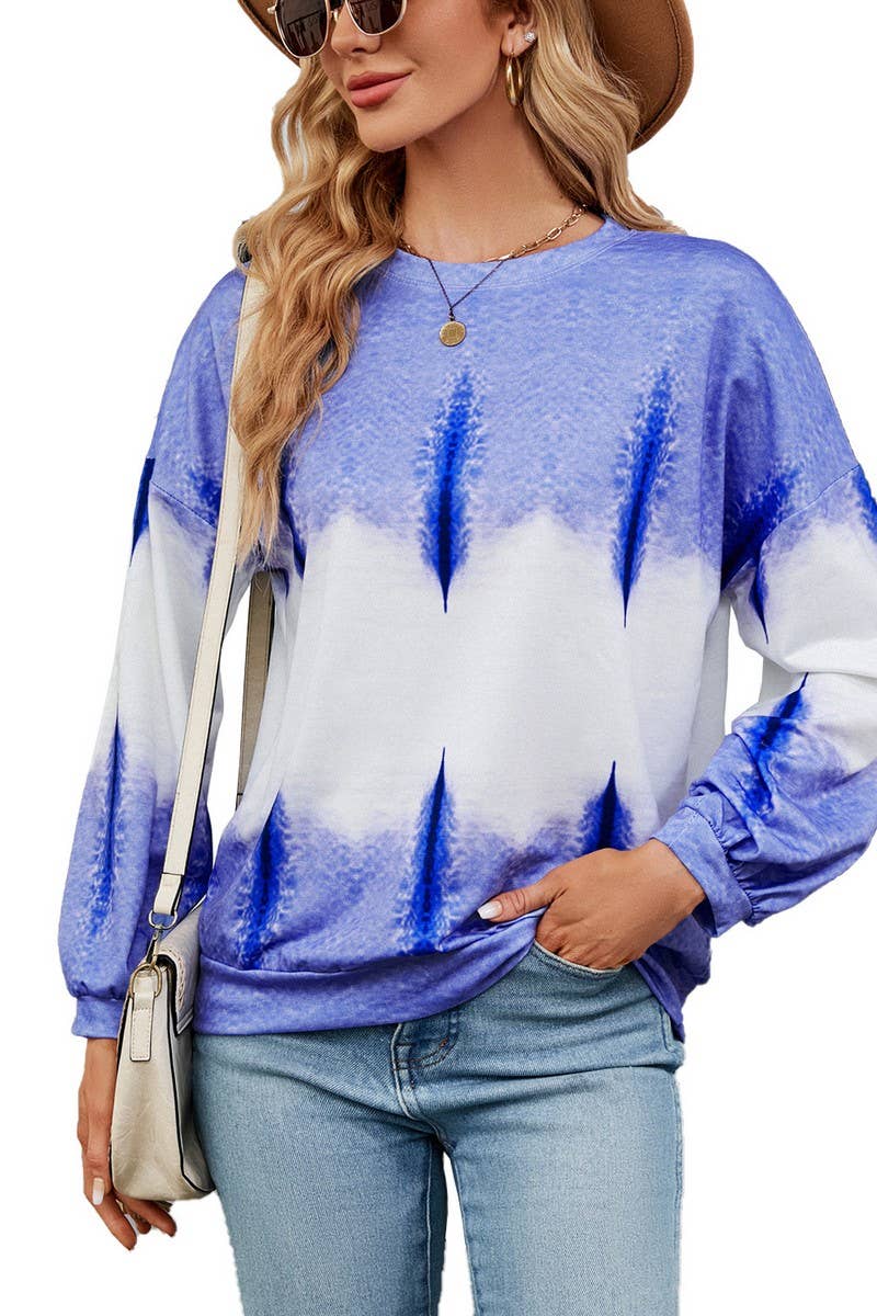 CWTBLL2414_TIE-DYE CONTRAST COLOR CREW NECK LONG SLEEVE TOP