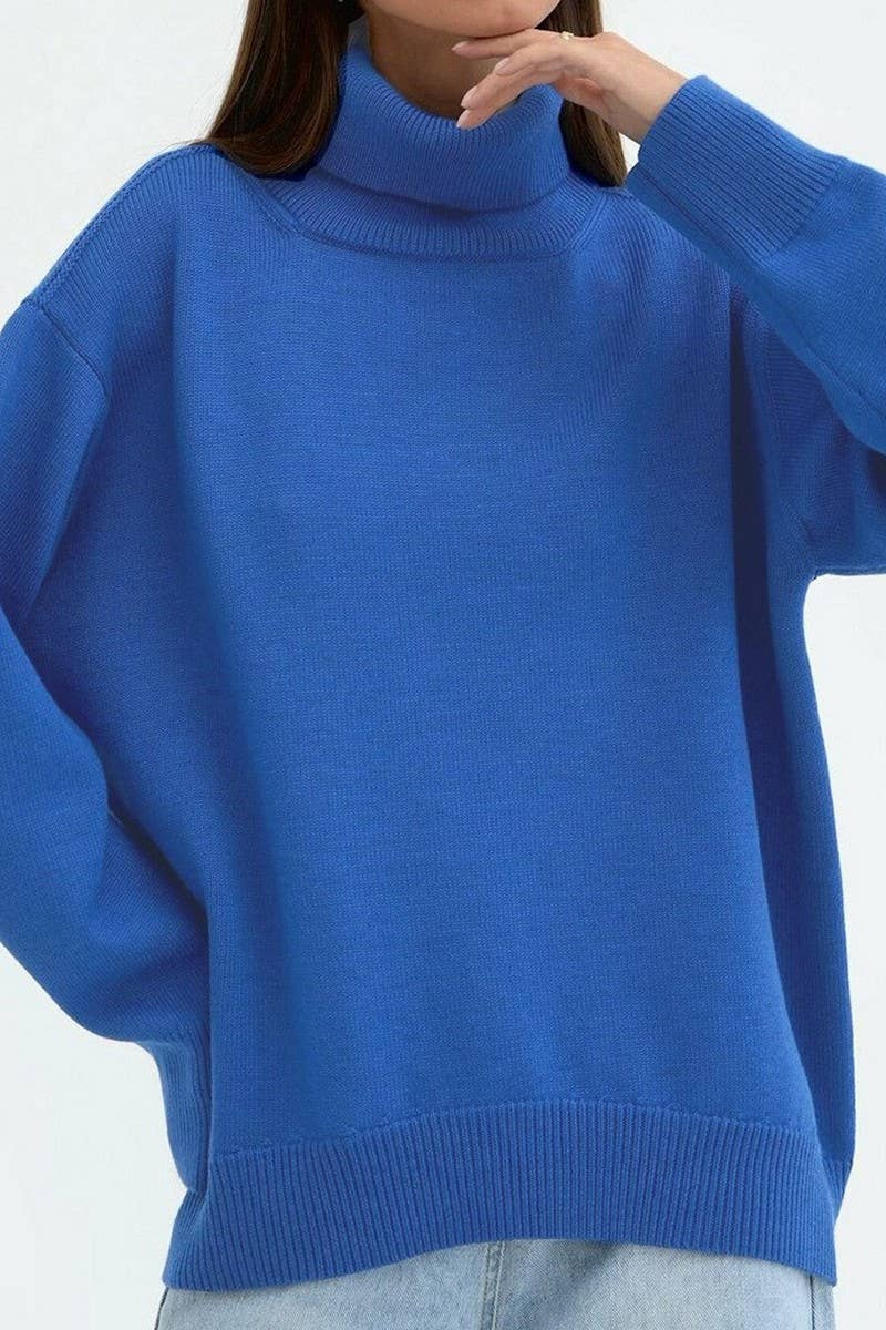 CWOSWL6381_SOLID COLOR HIGH COLLAR LOOSE KNIT SWEATER