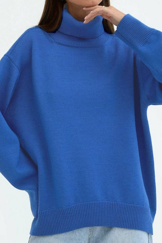 CWOSWL6381_SOLID COLOR HIGH COLLAR LOOSE KNIT SWEATER