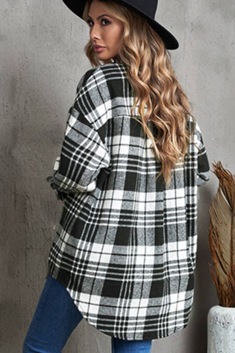 CWTSTL2347_AUTUMN PLAID SINGLE-BREASTED LONG-SLEEVED SHIRT