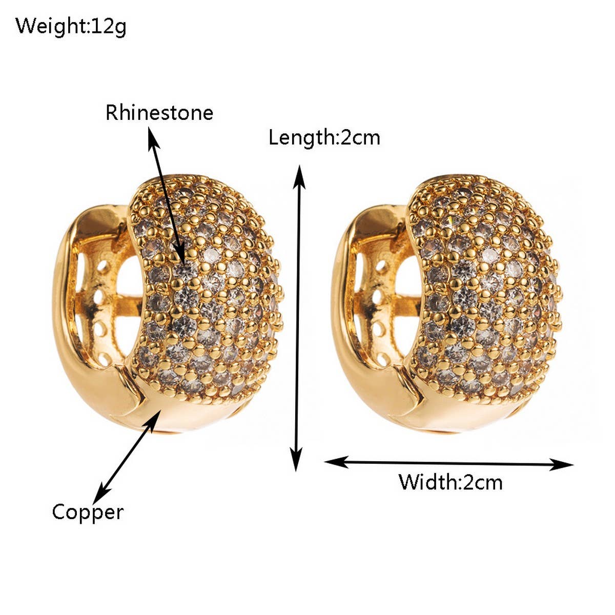 Heart Geometric CZ Copper-Plated Stud Earrings