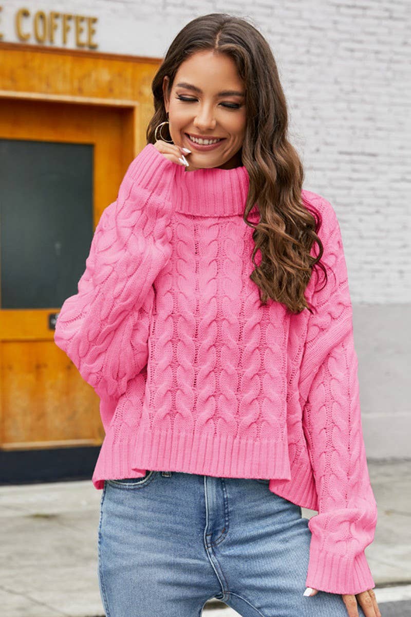 CWOSWL2668_SOLID COLOR CABLE KNIT TURTLENECK SWEATER