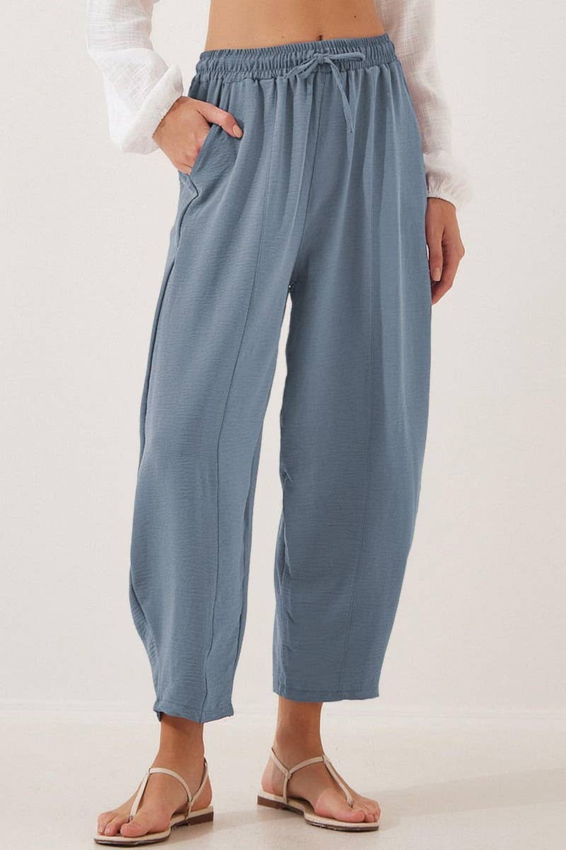 CWBLP01036_HIGH WAIST DRAWSTRING POCKET CROPPED PANTS