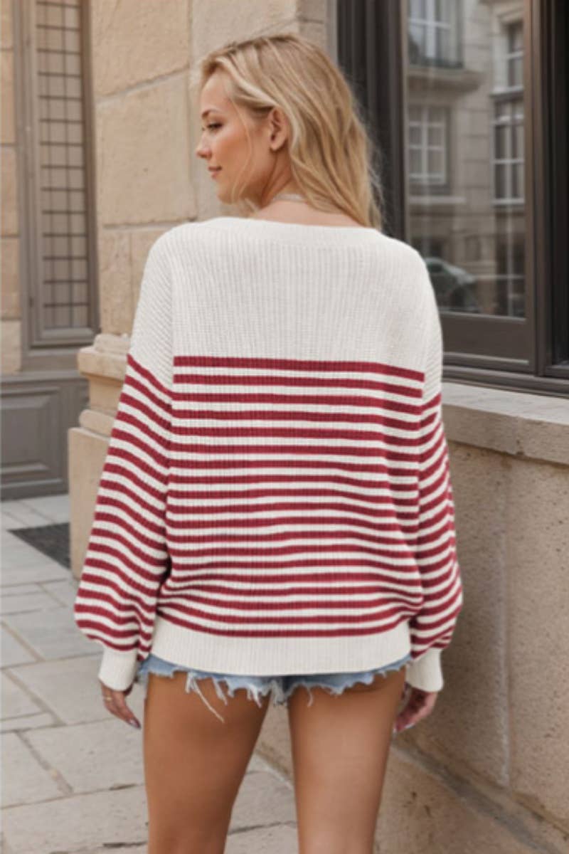 CWOSWL6743_CASUAL CREW-NECK STRIPED LONG-SLEEVED SWEATER