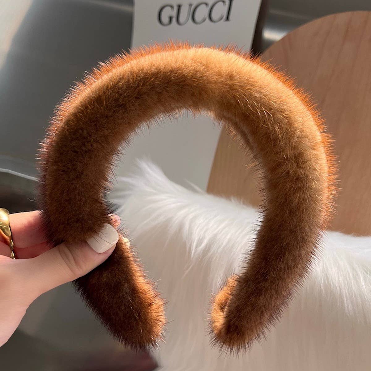 SOLID COLOR WINTER FUR HAIRBAND HEADBAND HEADDRESS_CWAHA3322