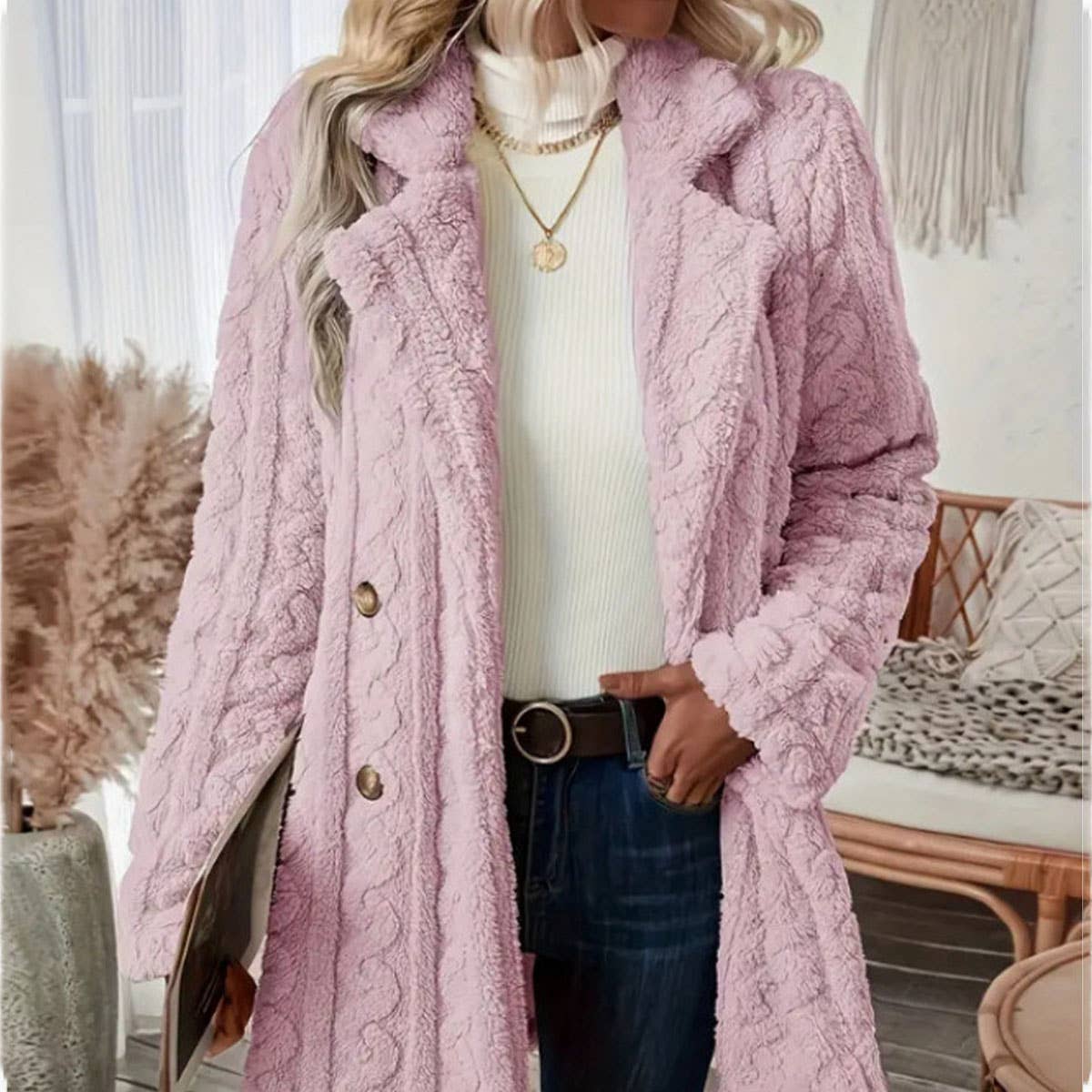 COMFORTABLE CASUAL WARM SUIT COLLAR FUR COAT