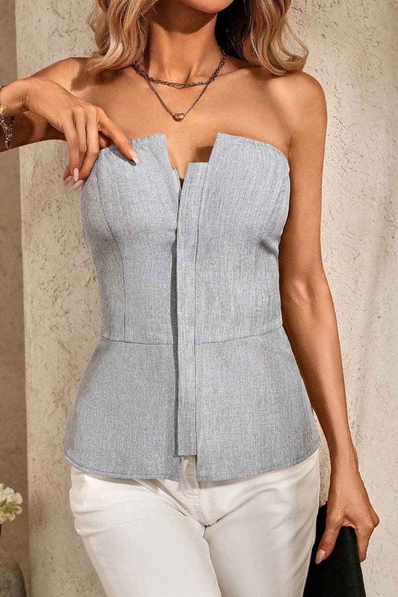 CWTTSL0447_SUMMER SEXY HOT GIRL SLIM ZIPPER TUBE TOP