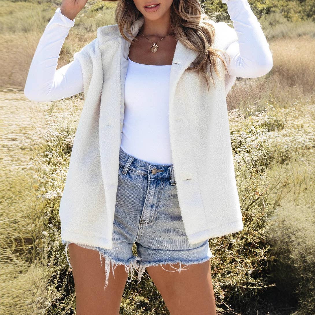 CASUAL SOLID COLOR SINGLE-BREASTED PLUSH VEST