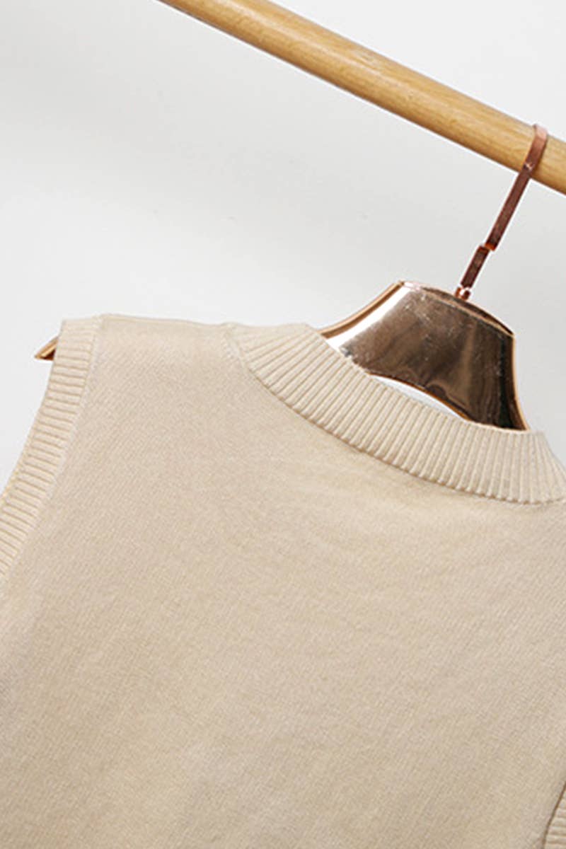 CWOSWSL0011 Button Down Sleeve  V-Neck Cardigan Sweater