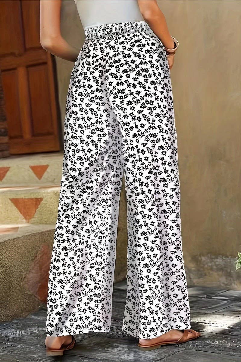 CWBLP1128_HIGH-WAISTED FLORAL LOOSE WIDE-LEG PANTS