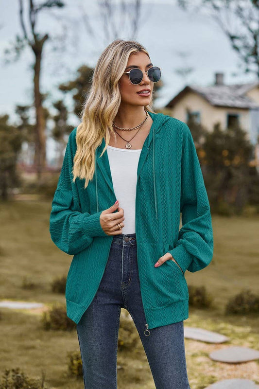 CWOCO0489_SOLID COLOR ZIPPERED MID-LENGTH HOODED COATS