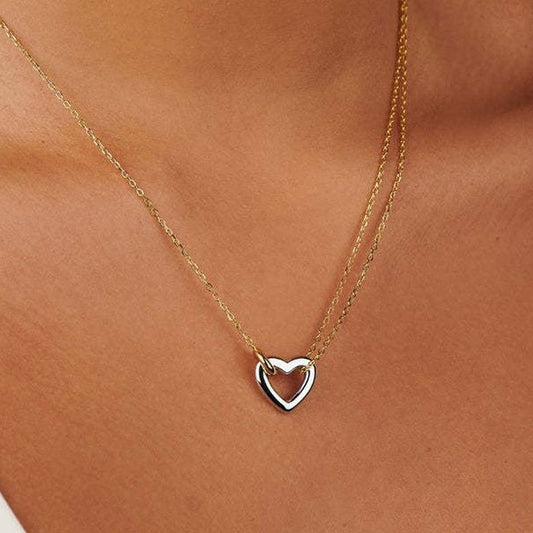 Stainless steel heart asymmetric necklace_CWMM5550