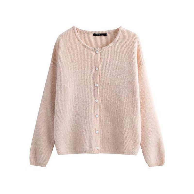 CREW-NECK SOLID COLOR SINGLE BREASTED CARDIGAN