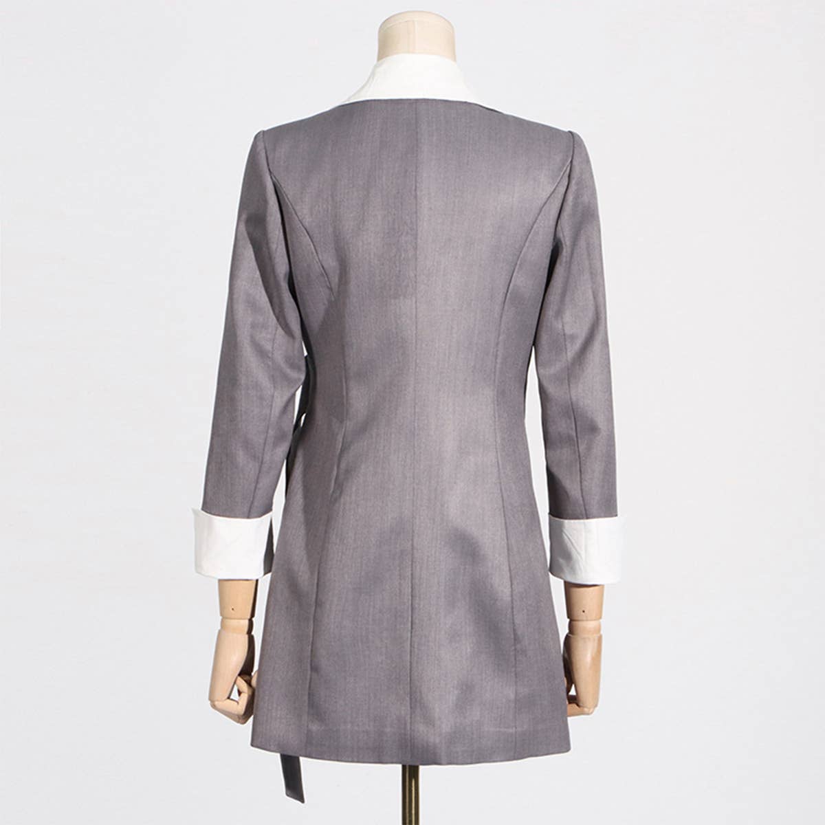 Elegant Colorblock Tie-Waist Slim Blazer