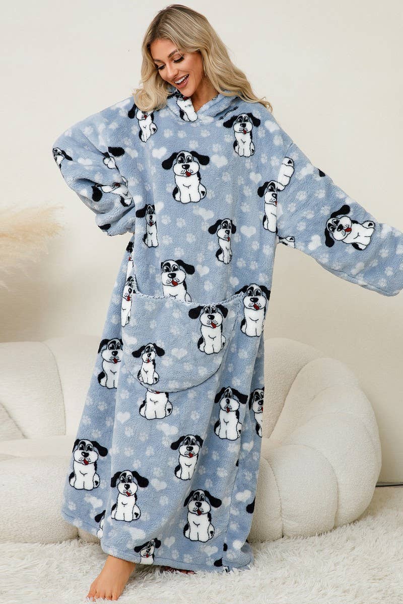 CWSPJ0141_THICK CORAL FLEECE HOODED LONG HOME ROBE