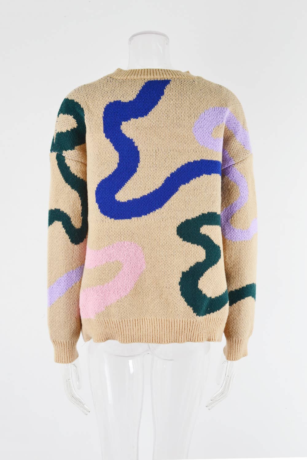 CREW-NECK GEOMETRIC LOOSE PULLOVER SWEATER