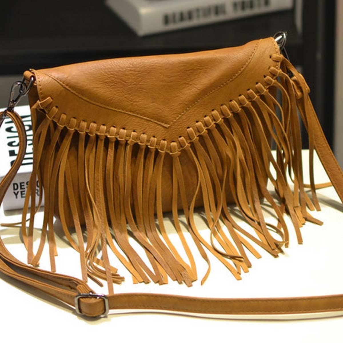 CWAB4564_HA HEE ENVELOPE TASSEL SHOULDER CROSSBODY BAG