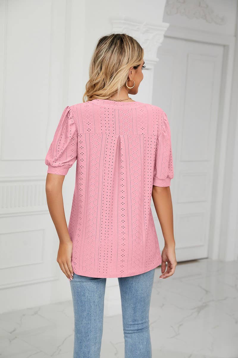 CWTSTS0358_V-Neck Short Sleeve Knit Top