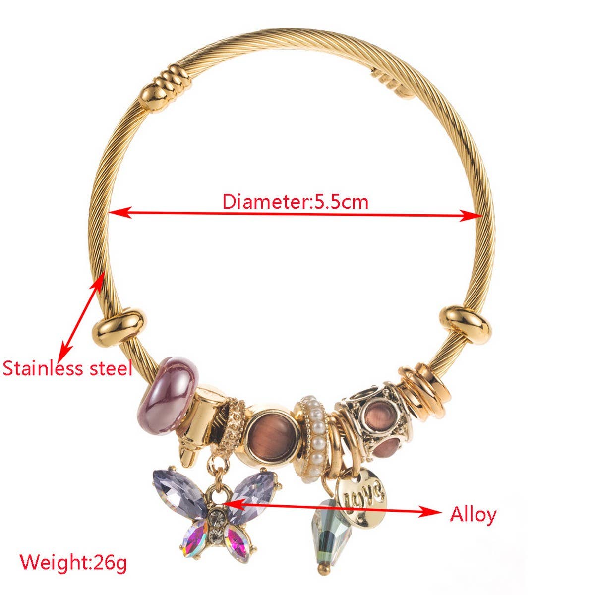 Luxury Butterfly Charm Beaded Bracelet