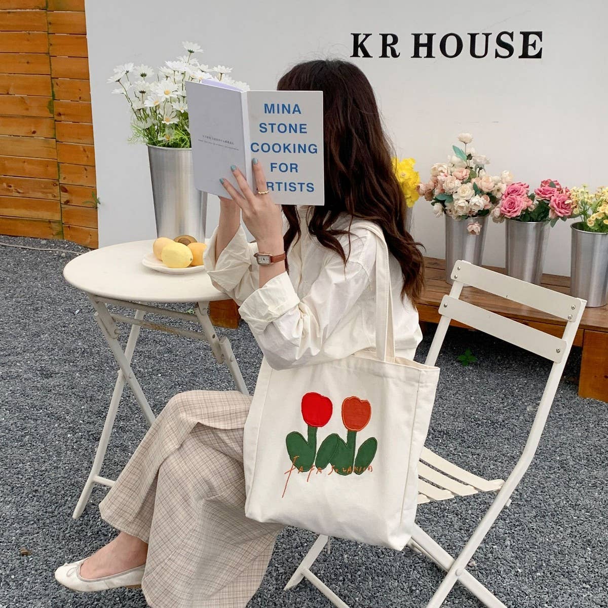 CWAB5817_EMBROIDERED TULIP CASUAL CANVAS SHOULDER BAG