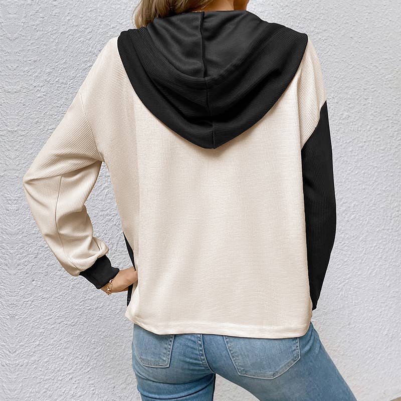 Contrast color loose hooded hoodie