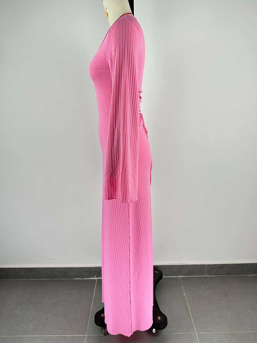 BIG PIT STRIP LONG SLEEVE U-NECK DRESS