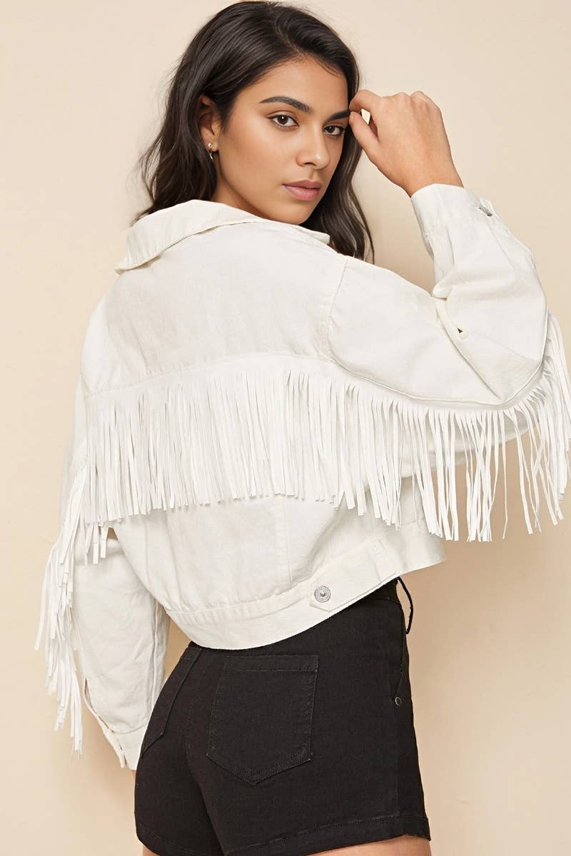 CWJJ0232_DENIM JACKET WITH LONG SLEEVES WITH FRINGE SHORT