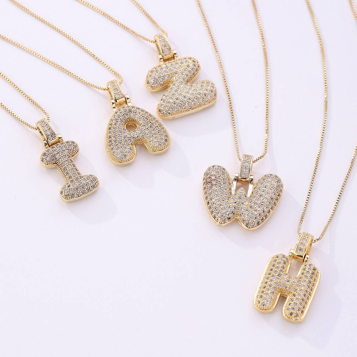 Copper Zirconia 26 Letters Pendant Necklace
