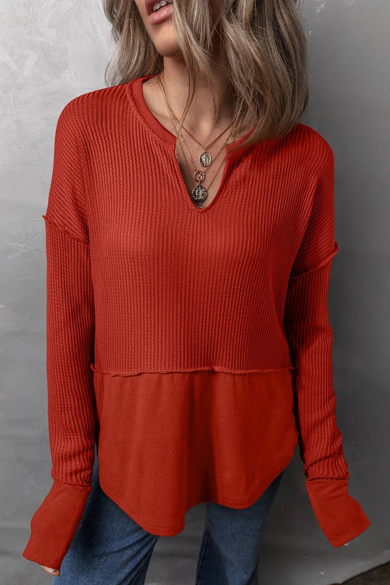 CWTBLL2422_SOLID COLOR PATCHWORK LONGSLEEVE LOOSE SWEATSHIRT