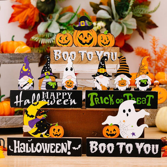 CWMM10243_HALLOWEEN WOODEN GNOME PUMPKIN GHOST DECORATION