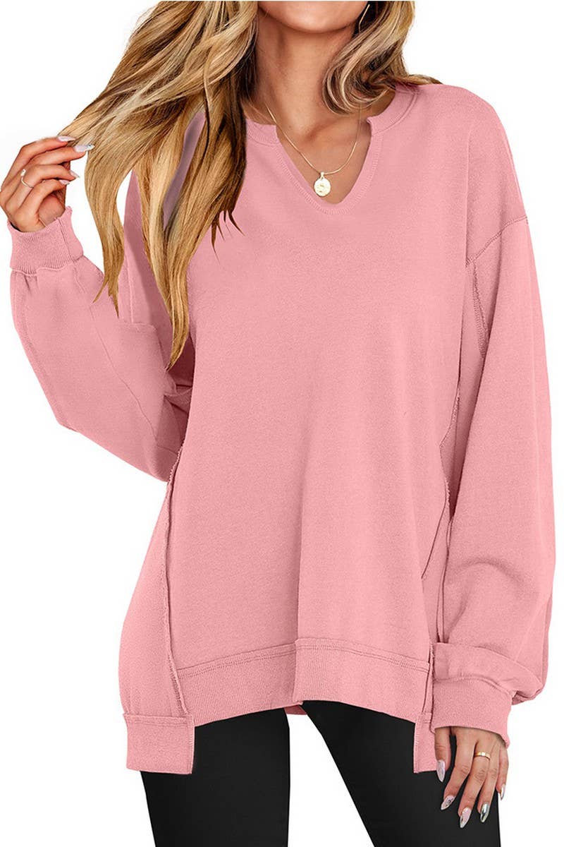 CWTBLL00830_COLORFUL STRIPE V NECK LOOSE SWEATSHIRT