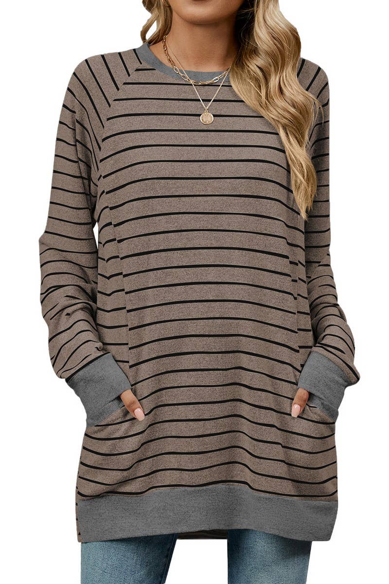 CWTBLL3664_COLOR BLOCKED STRIPED POCKET LOOSE T-SHIRT