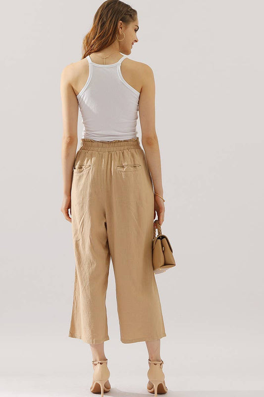 CWBLP416_EASY PULL ON LINEN CAPRIS PANTS WITH SIDE POCKET