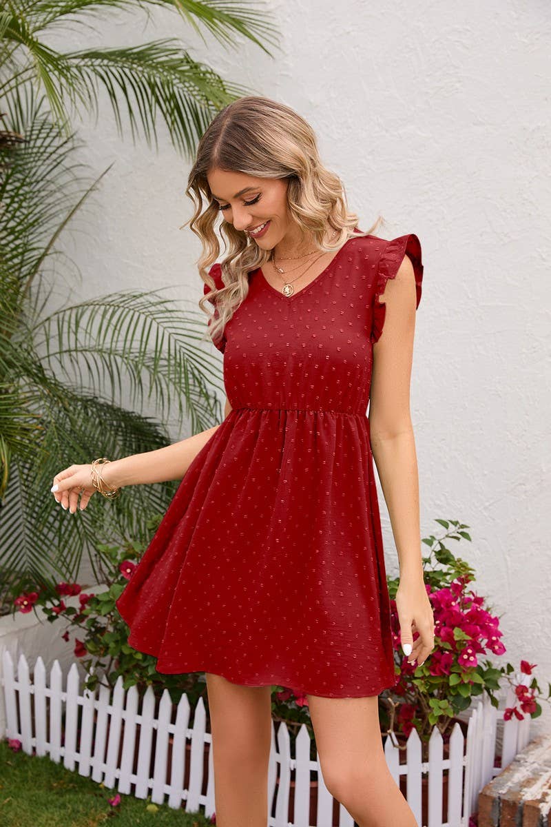 CWDSD4004_A SHORT DRESS WITH WOODEN EARS TRIMMED WAIST