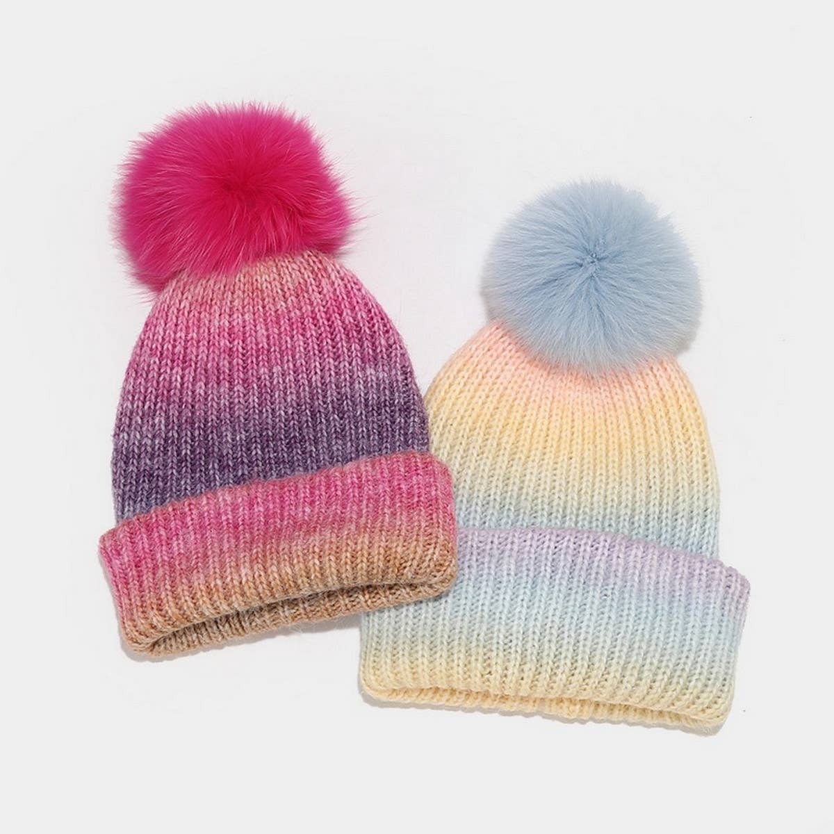 GRADIENT WARM POM POM KNITTED HAT_CWAH1618