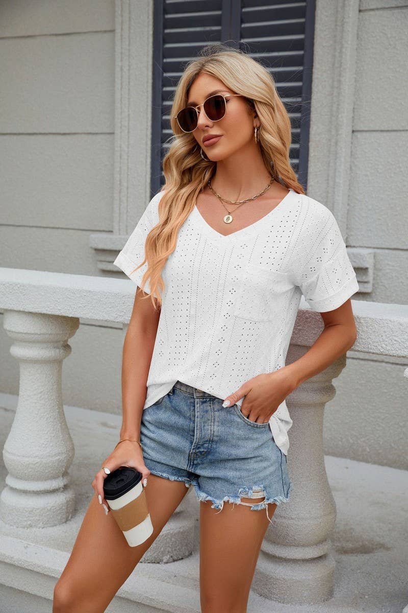 CWTTS0827_V-Neck Short Sleeve Knit Top